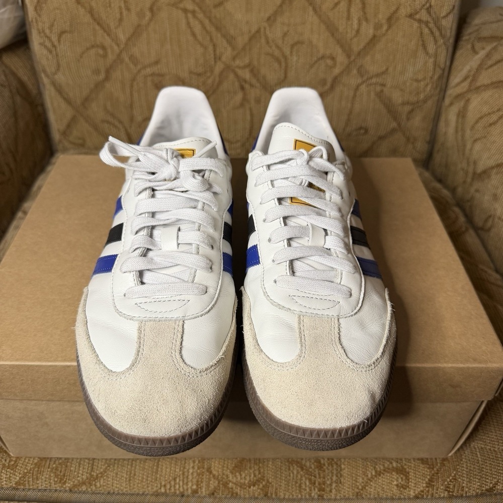 Adidas Originals Samba OG White Active Blue Gold Men's 10.5 Casual Shoes ID1381 - Picture 5 of 9
